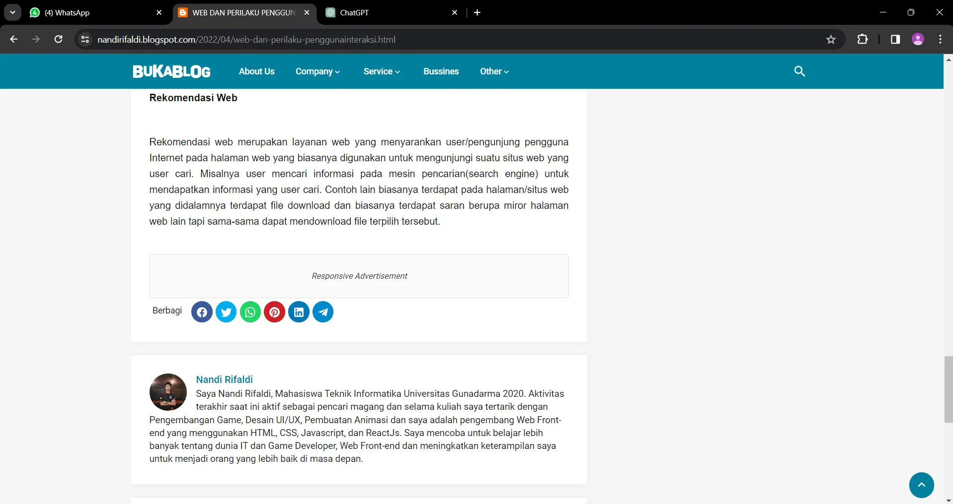 Blogger Website screenshot 5