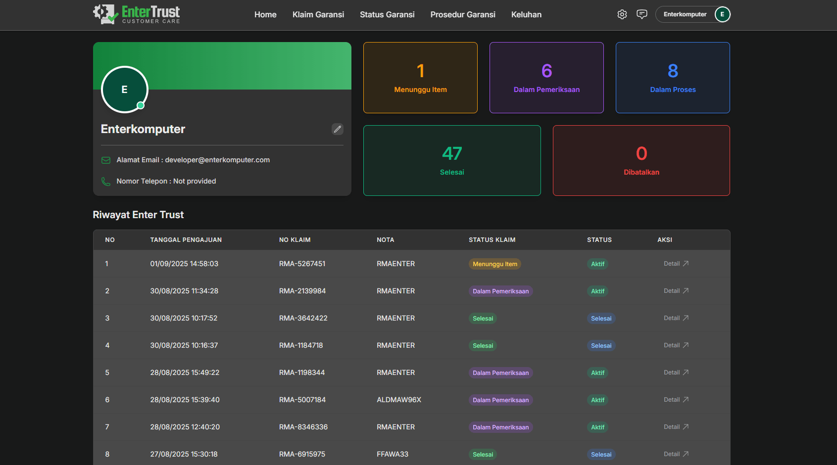 RMA Web screenshot 6